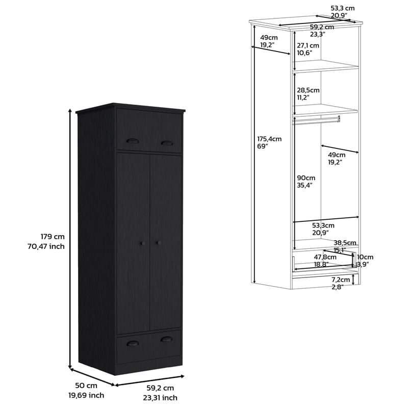 Tifton Armoire with 2-Doors in Black Wengue Engineered Wood