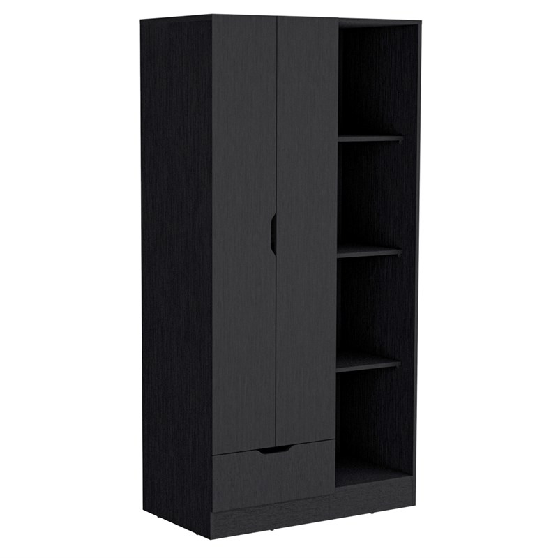 Toccoa Armoire with 4 Tier Open Shelves Black Wengue Engineered Wood
