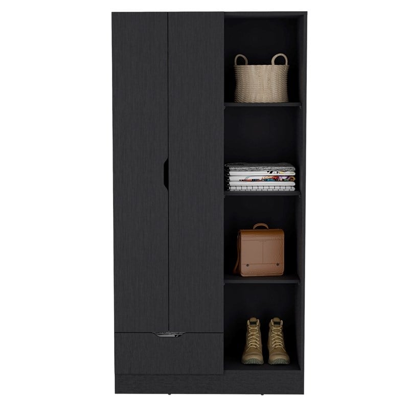 Toccoa Armoire with 4 Tier Open Shelves Black Wengue Engineered Wood