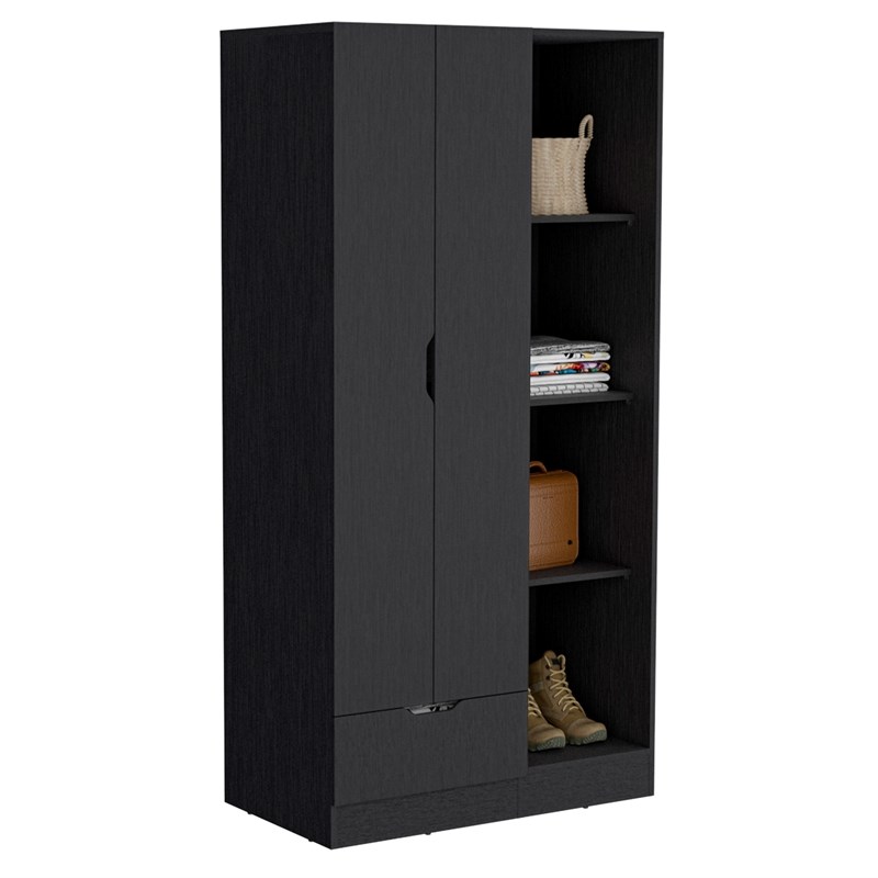 Toccoa Armoire with 4 Tier Open Shelves Black Wengue Engineered Wood