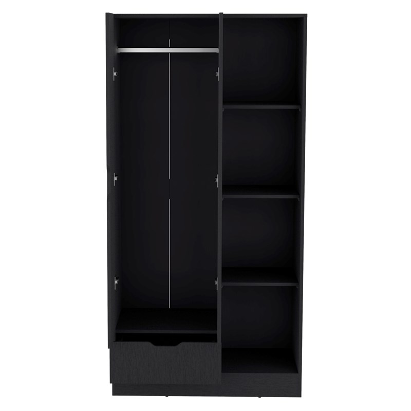 Toccoa Armoire with 4 Tier Open Shelves Black Wengue Engineered Wood