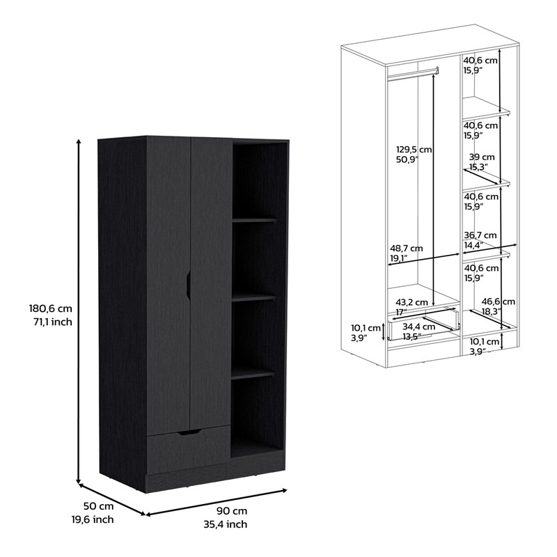 Toccoa Armoire with 4 Tier Open Shelves Black Wengue Engineered Wood