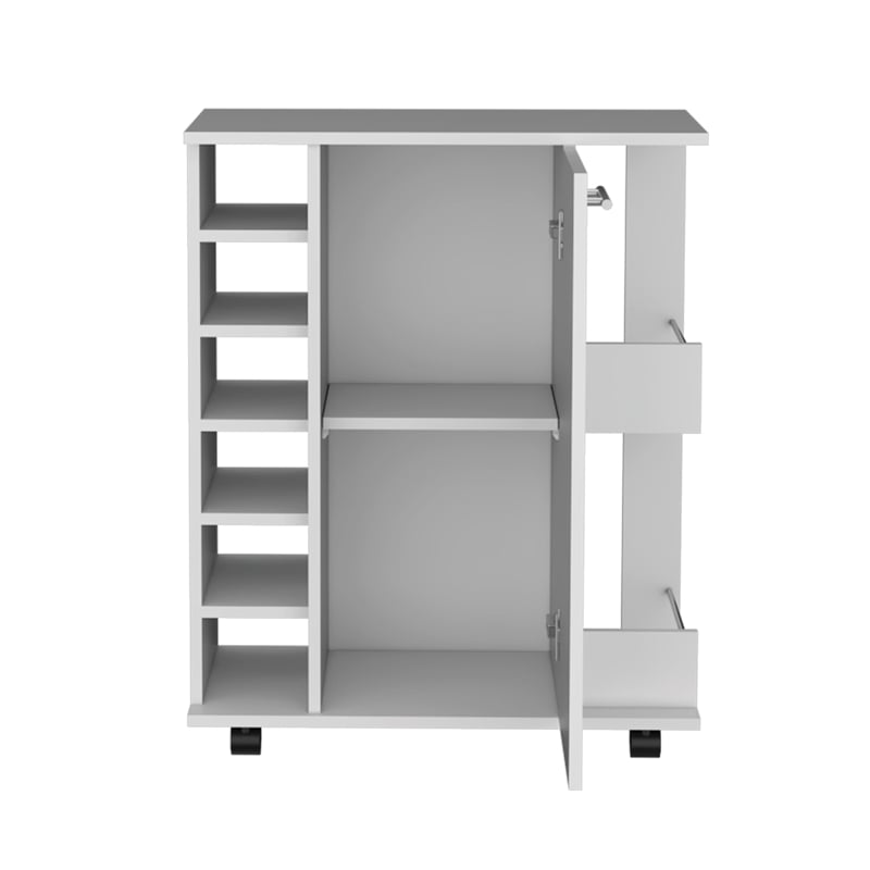 Selden Bar Cart with 2-Open Side Shelves in White Engineered Wood