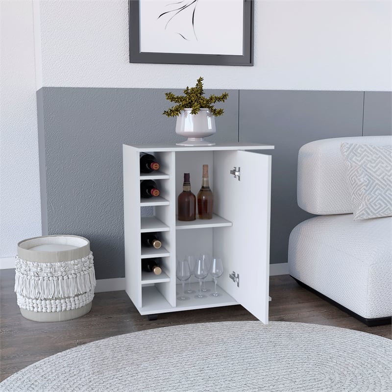 Selden Bar Cart with 2-Open Side Shelves in White Engineered Wood