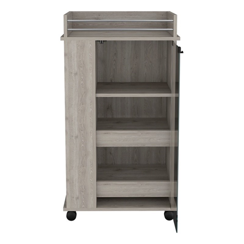 Lansing Bar Cart with 2-Side Shelves in Light Gray Engineered Wood