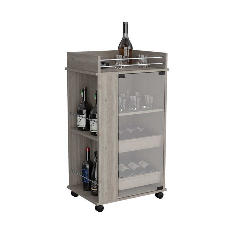 Lansing Bar Cart with 2-Side Shelves in Light Gray Engineered Wood