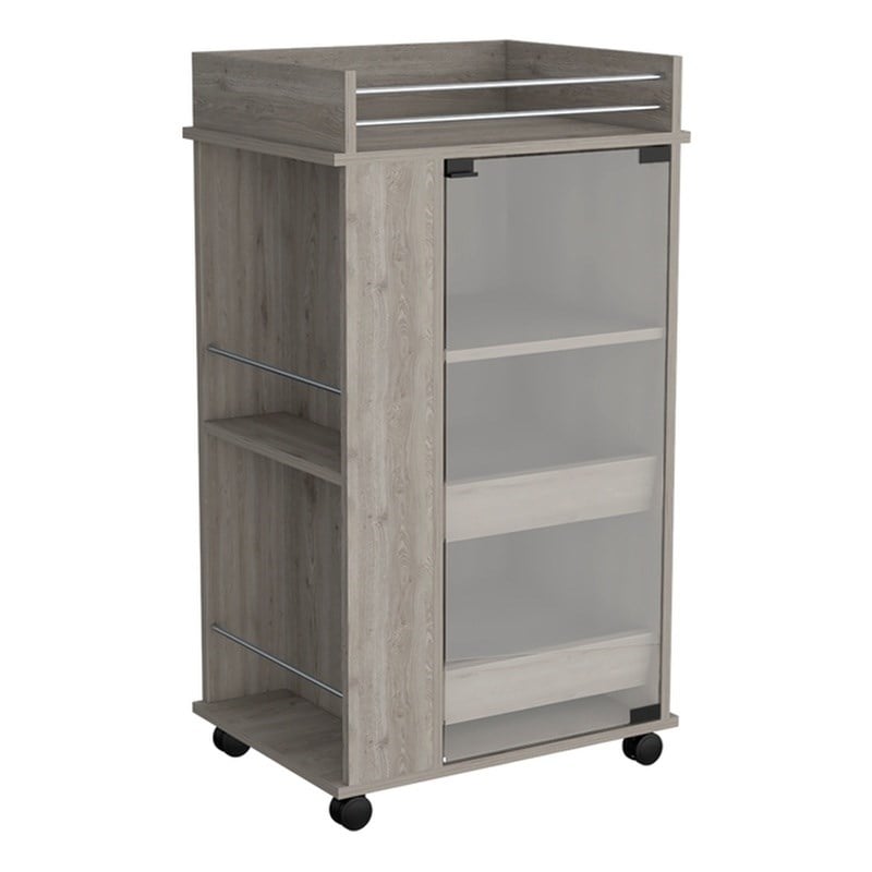 Lansing Bar Cart with 2-Side Shelves in Light Gray Engineered Wood