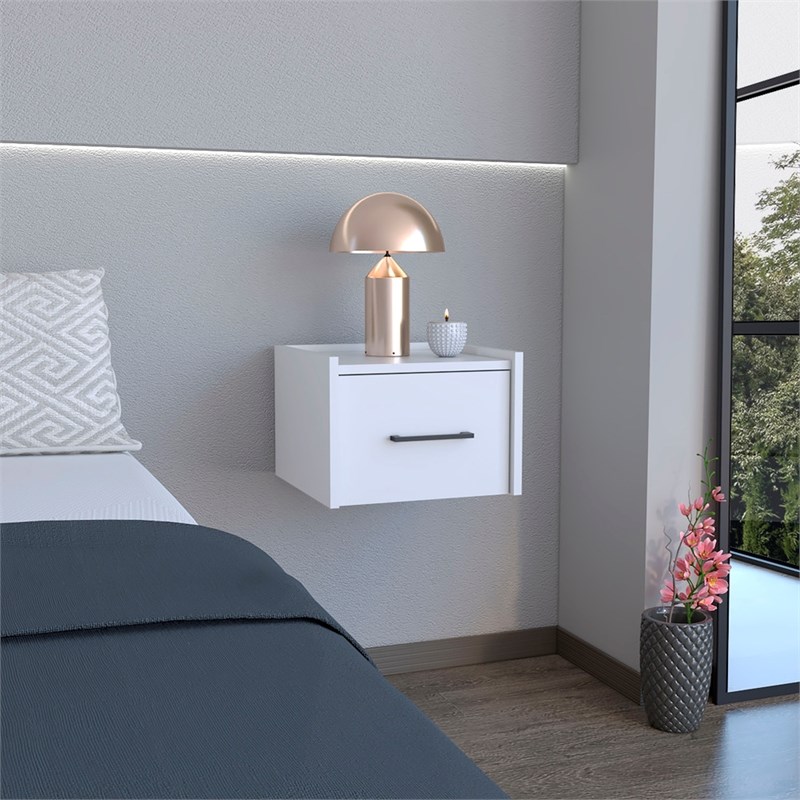 Yorktown Floating Nightstand Handy Drawer White Engineered Wood