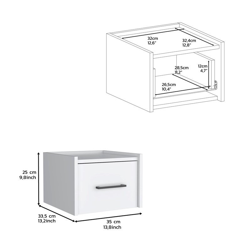 Yorktown Floating Nightstand Handy Drawer White Engineered Wood