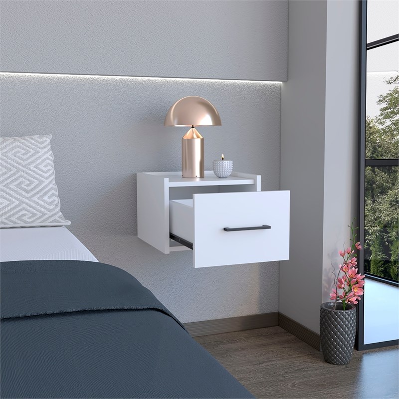Yorktown Floating Nightstand Handy Drawer White Engineered Wood