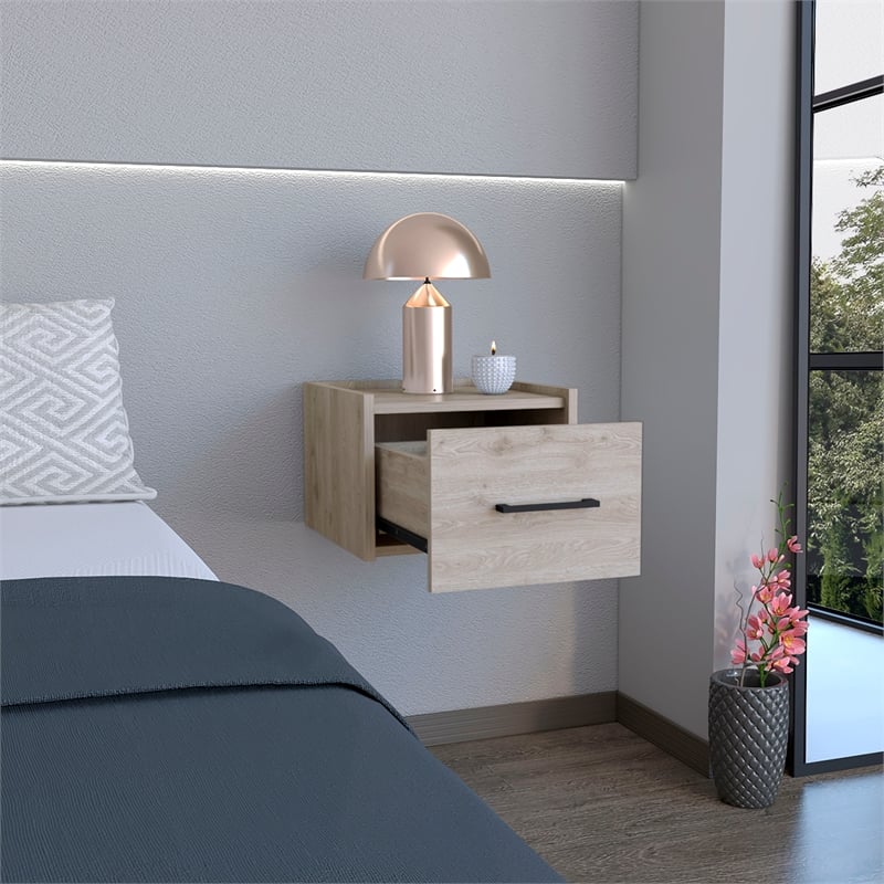Yorktown Floating Nightstand Engineered Wood Handy Drawer Light Gray