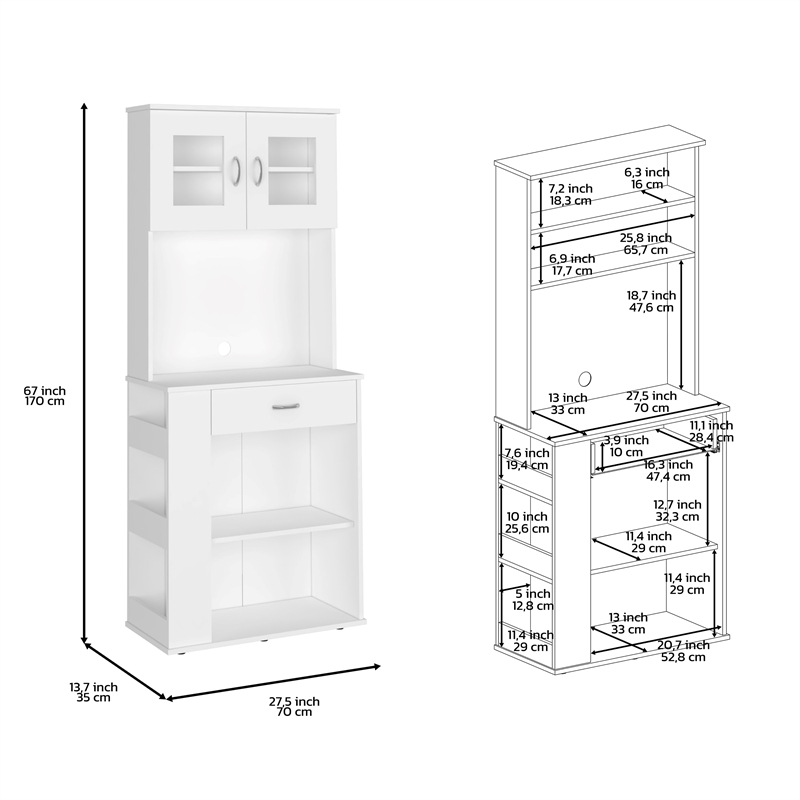Pantry Cabinet 1 Drawer 4 Shelves 3 Side Shelves White Engineered wood
