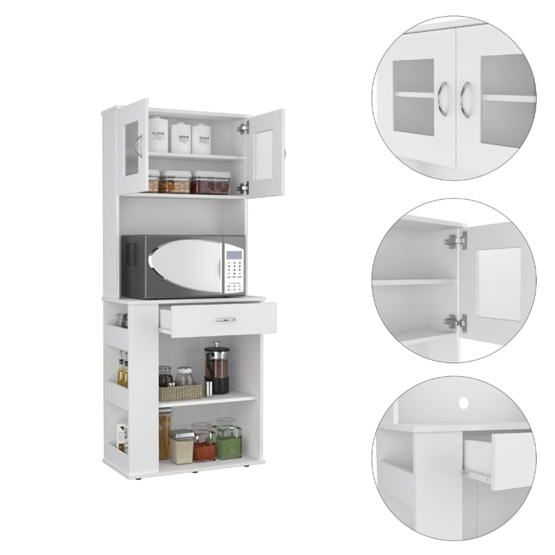 Pantry Cabinet 1 Drawer 4 Shelves 3 Side Shelves White Engineered wood