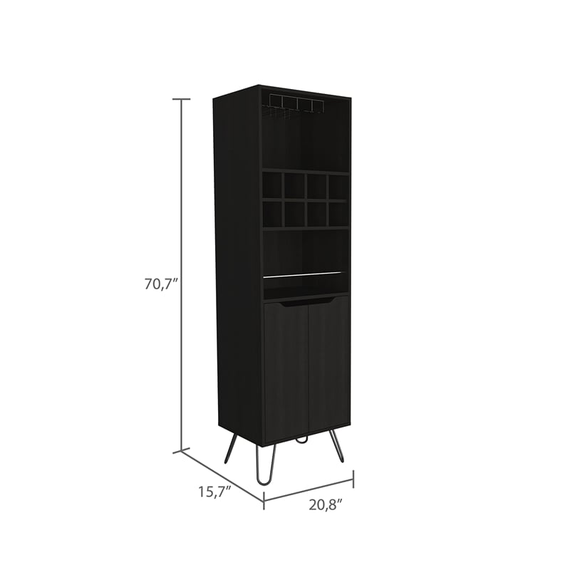 Bar Double Door Cabinet 8 Built in Wine Rack 4 Legs 4 Shelves Black Wengue