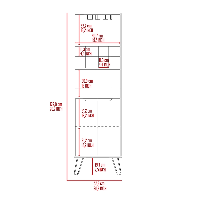Bar Double Door Cabinet 8 Built in Wine Rack 4 Legs 4 Shelves Black Wengue