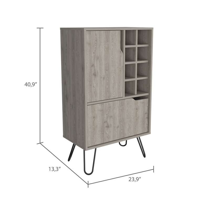 Bar Single Door Cabinet 8 Built in Wine Rack 4 Legs Light Gray Engineered Wood