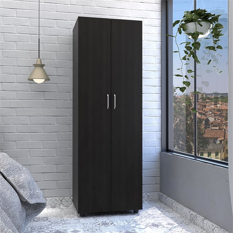 Armoire 2 Shelves Rod Double Door Cabinet Armoire Black Engineered  Wood