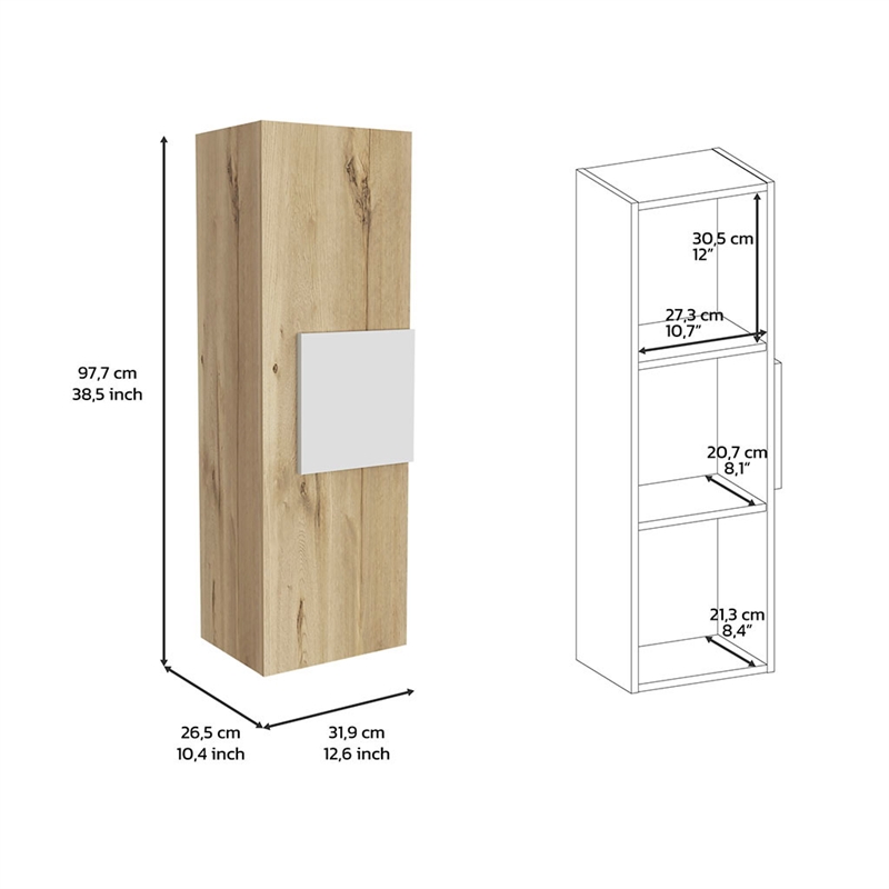 Medicine Cabinet Single Door 3 Shelves Light Oak / White Engineered Wood