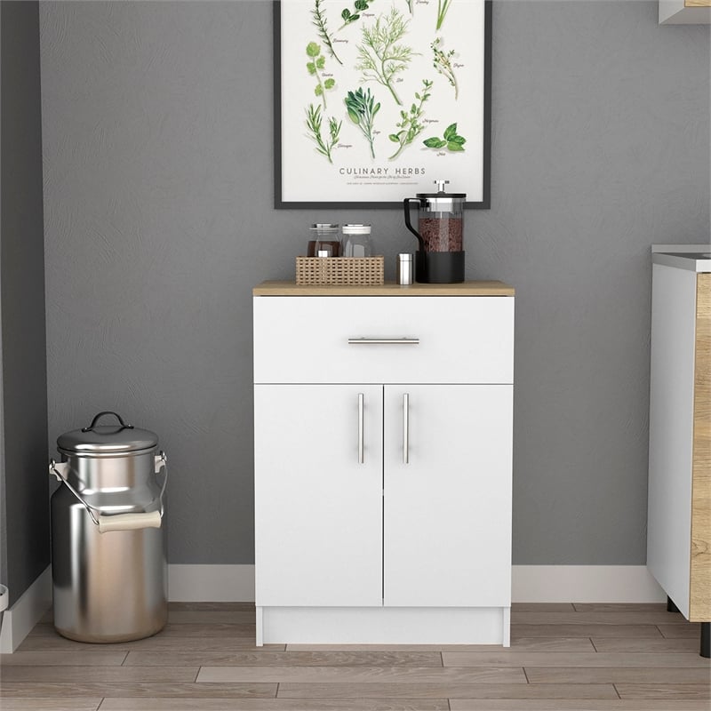 Pantry Cabinet 1 Drawer 2 Shelves 2 Doors White/Light Oak Engineered Wood