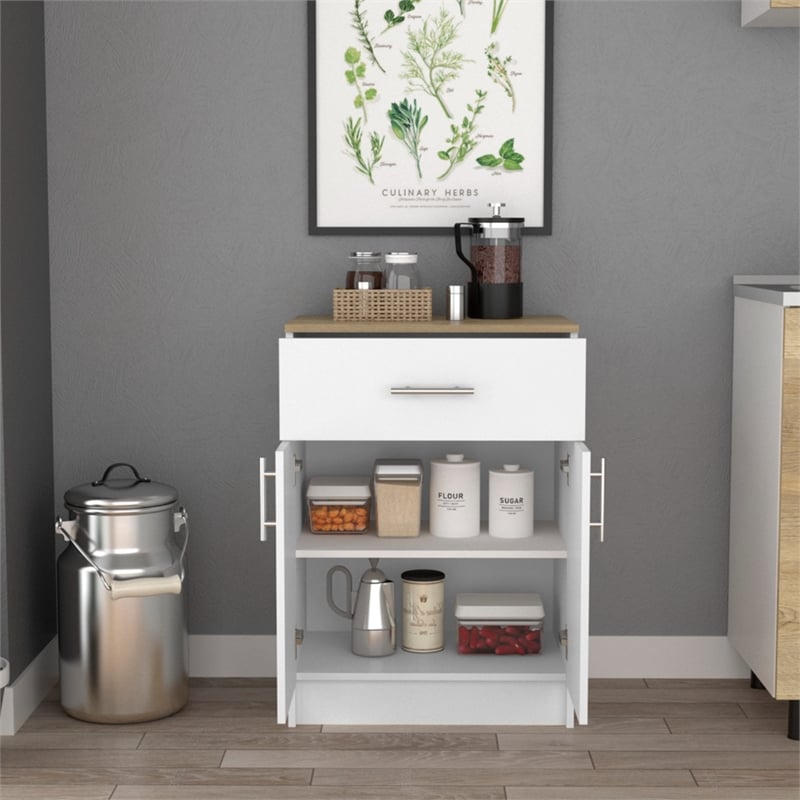 Pantry Cabinet 1 Drawer 2 Shelves 2 Doors White/Light Oak Engineered Wood