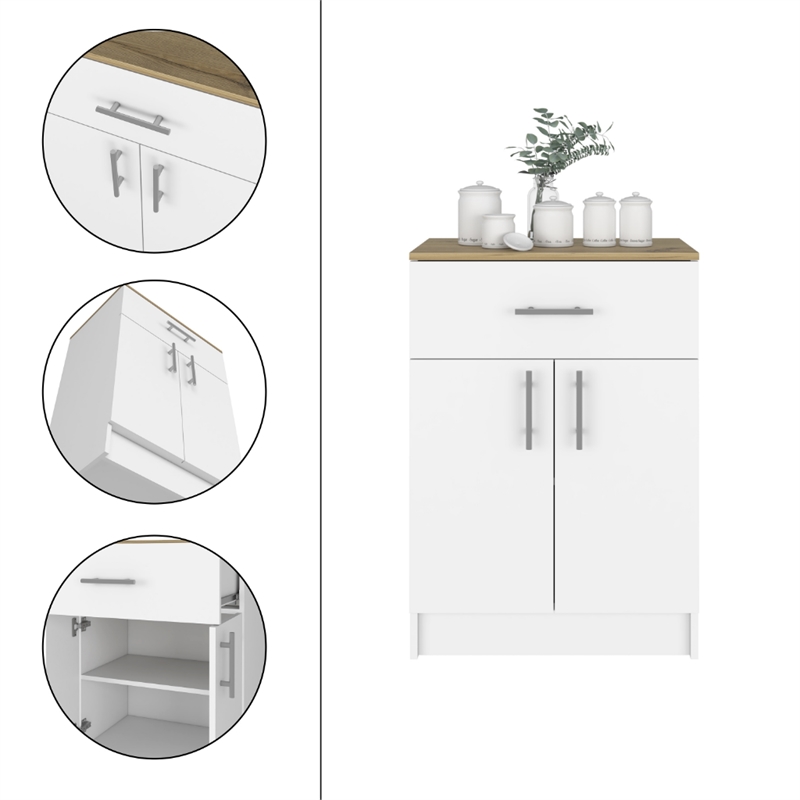 Pantry Cabinet 1 Drawer 2 Shelves 2 Doors White/Light Oak Engineered Wood