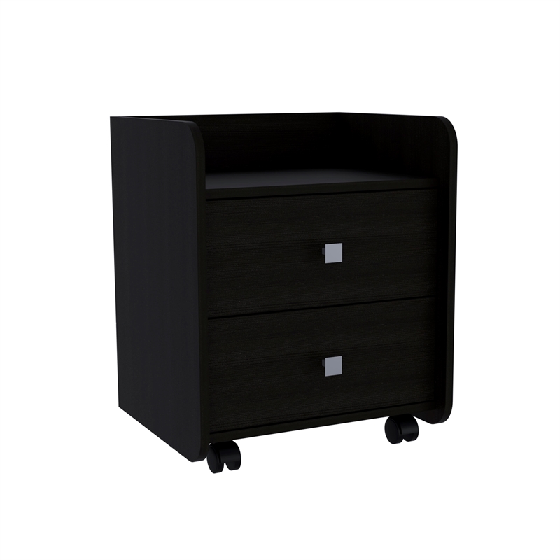 Nightstand 2 Drawers Superior Top Metal Handle Black Engineered Wood