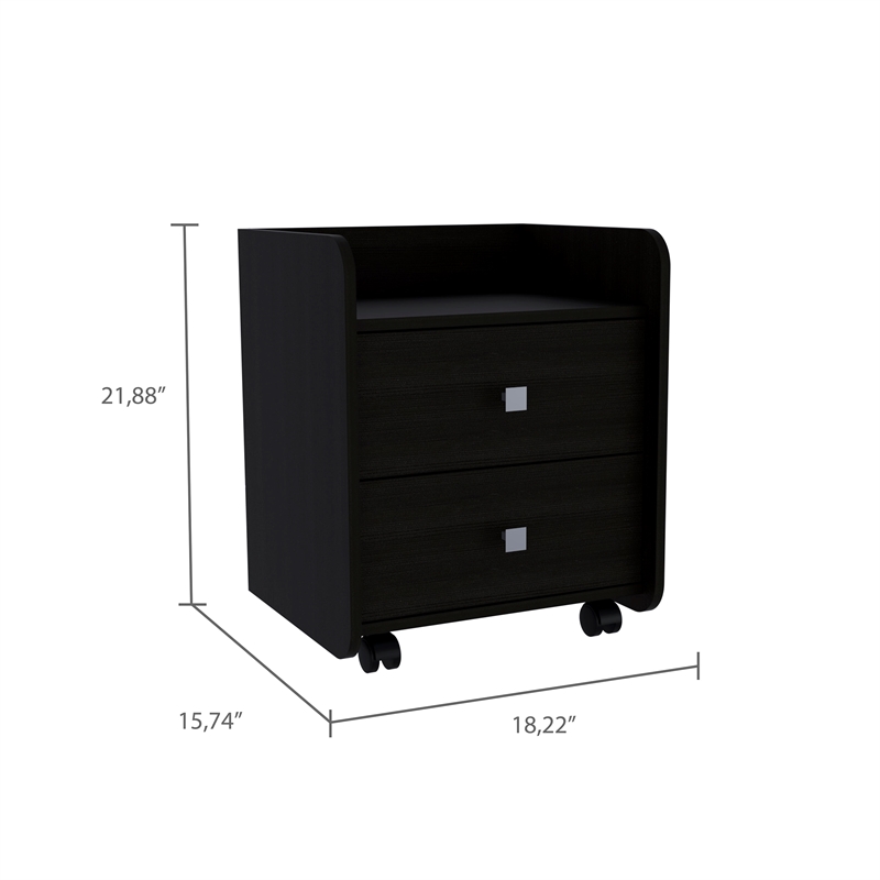 Nightstand 2 Drawers Superior Top Metal Handle Black Engineered Wood