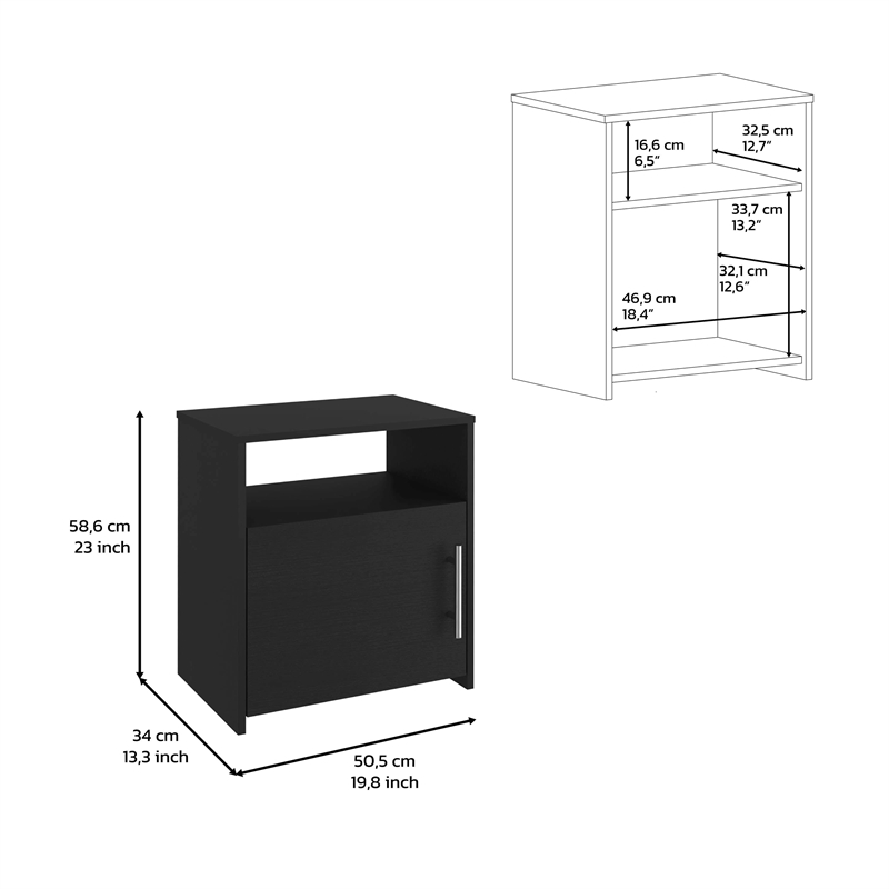 Nightstand 1 Door Cabinet Metal Handle 1 Shelf Black Engineered wood