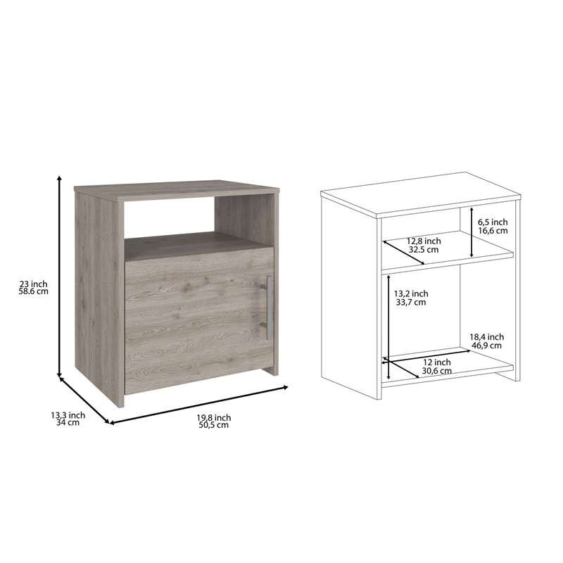 Nightstand Single Door Cabinet 1 Shelf Superior Top Light Gray Engineered wood