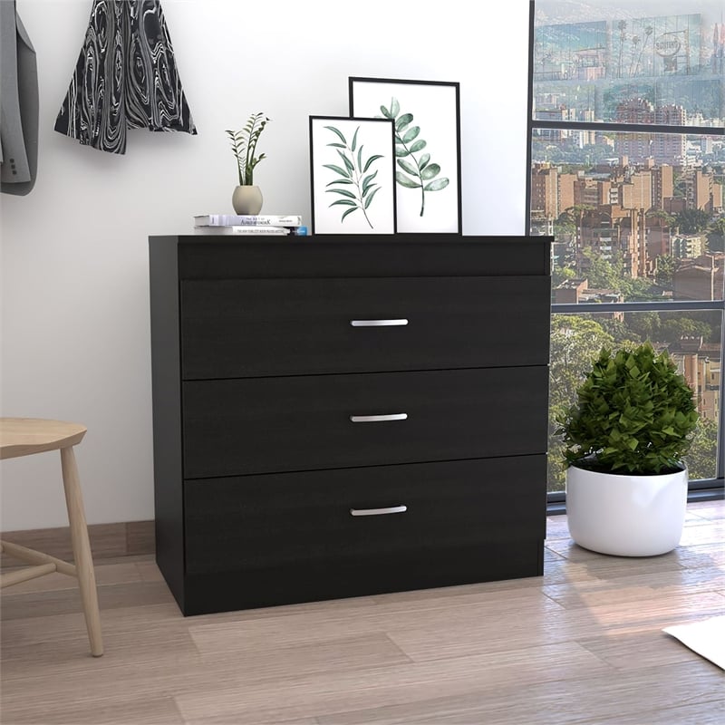 Dresser 3 Drawers  Metal Hardware Superior Top Black Wengue Engineered Wood