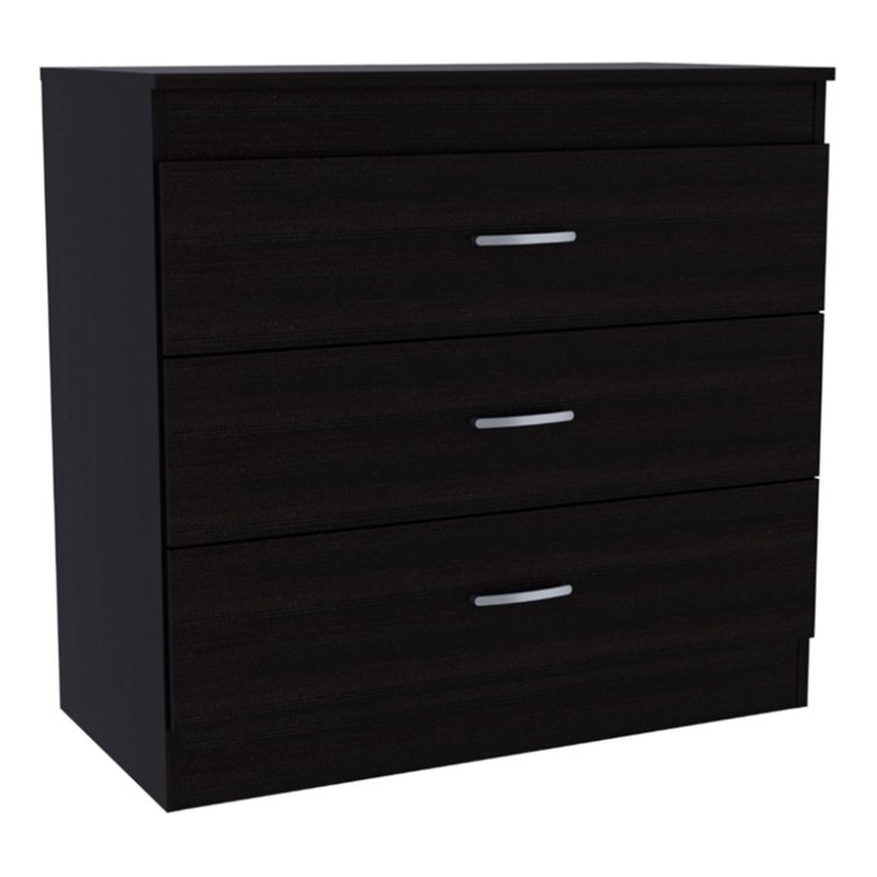 Dresser 3 Drawers  Metal Hardware Superior Top Black Wengue Engineered Wood