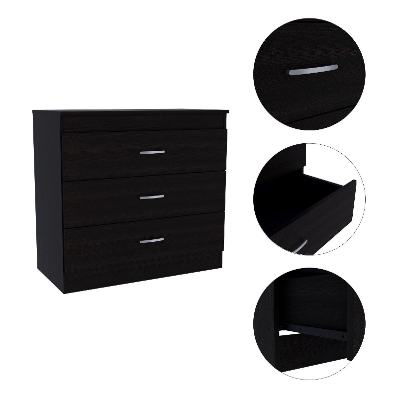 Dresser 3 Drawers  Metal Hardware Superior Top Black Wengue Engineered Wood