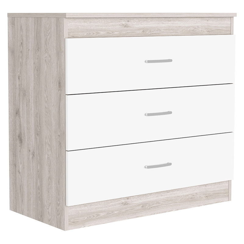 Dresser 3 Drawers Metal Hardware Superior Top Light Gray White Engineered Wood
