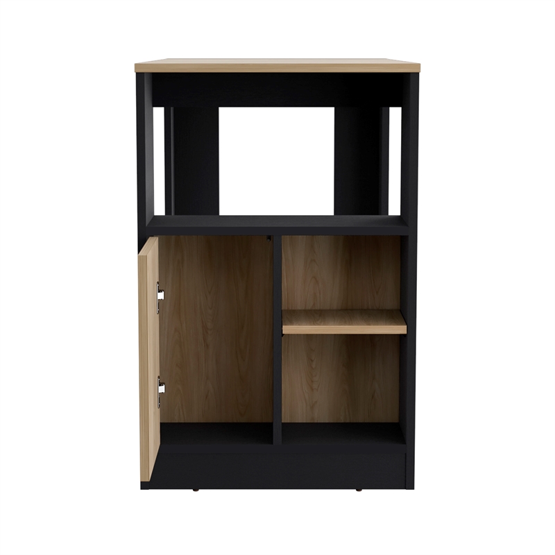 Kitchen Island Side Shelves and Push to Open Cabinet Black Wengue Natural Oak