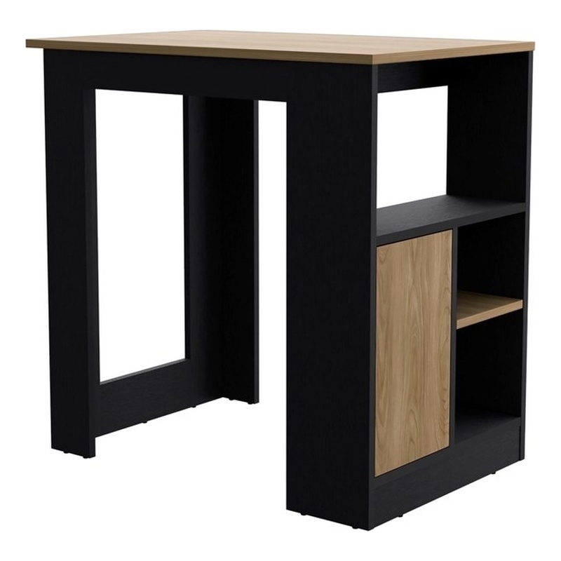 Kitchen Island Side Shelves and Push to Open Cabinet Black Wengue Natural Oak