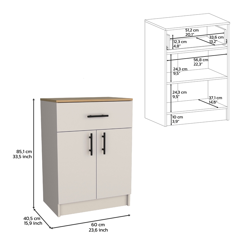 Pantry Cabinet  1 Drawer 2 Interior Shelves 2 Doors Ivory Engineered Wood
