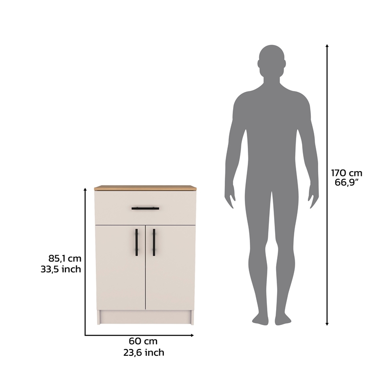 Pantry Cabinet  1 Drawer 2 Interior Shelves 2 Doors Ivory Engineered Wood