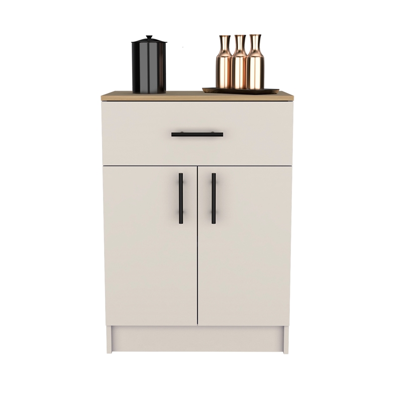 Pantry Cabinet  1 Drawer 2 Interior Shelves 2 Doors Ivory Engineered Wood