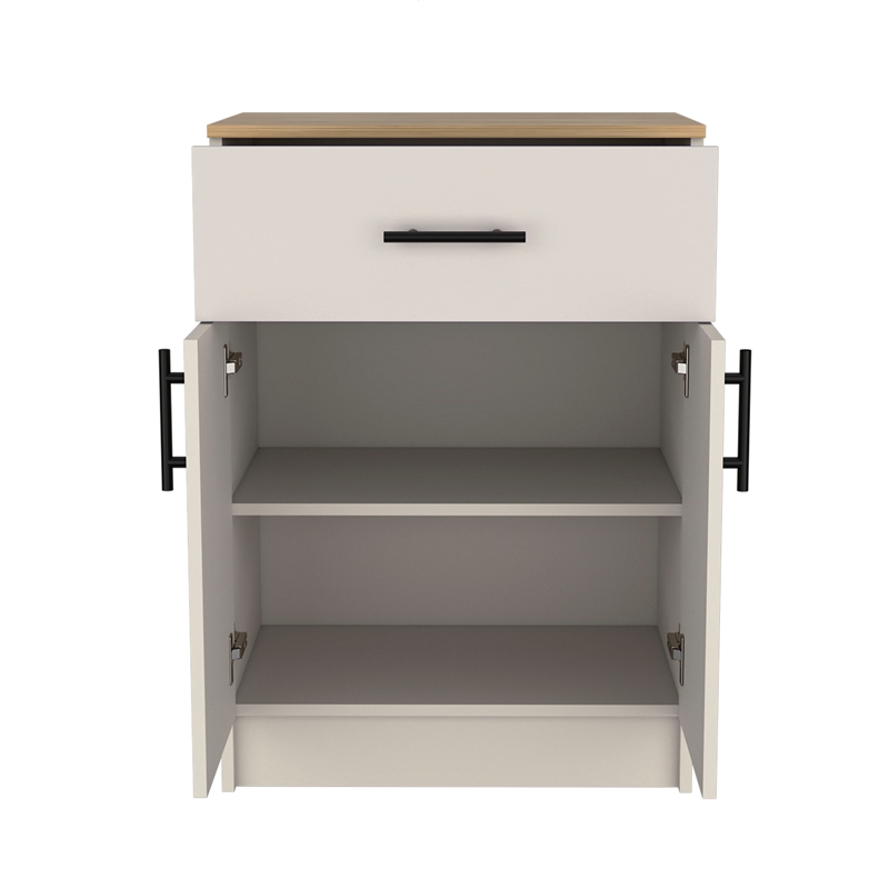 Pantry Cabinet  1 Drawer 2 Interior Shelves 2 Doors Ivory Engineered Wood