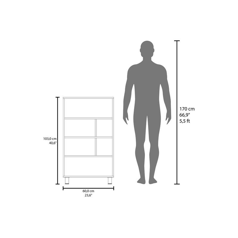 Akiak Bookcase 6 shelves 4 legs White Engineered Wood