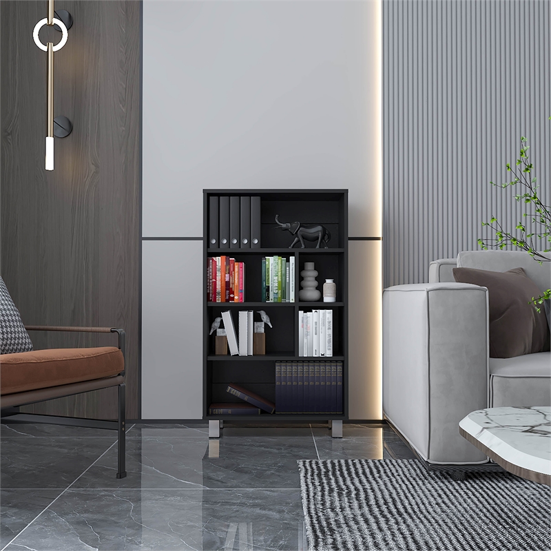 Akiak Bookcase 6 shelves 4 legs Black Wengue Engineered Wood