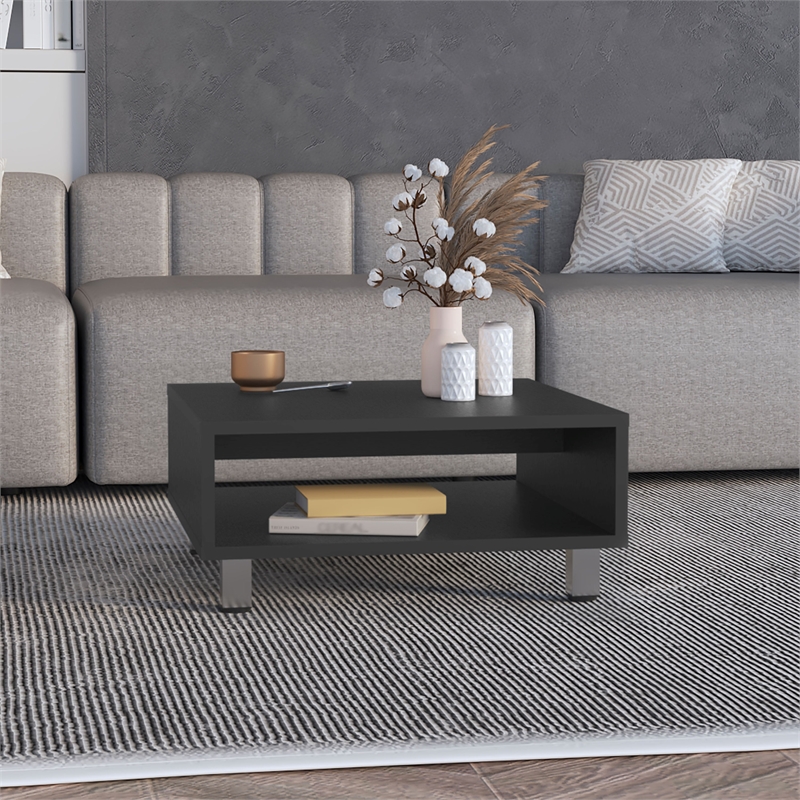 Chiniak Coffee Table 1 shelf 4 legs Black Wengue Engineered Wood
