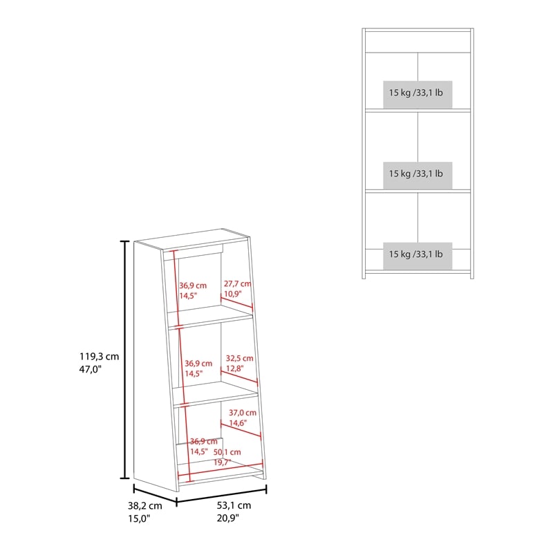 Gakona Bookcase 3 shelves White Engineered Wood