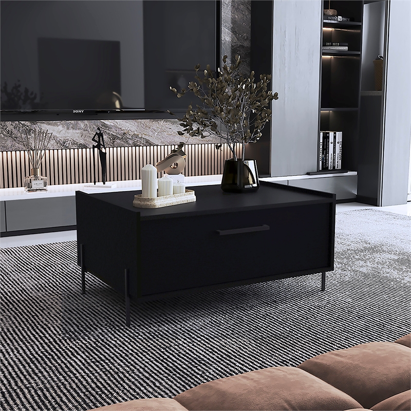 Juneau Coffee Table 1 shelf 4 legs Black Wengue Engineered Wood