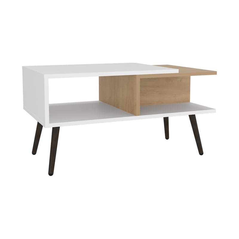 Depot E-Shop Drexel Coffee Table 2 Shelves 4 legs White Natural Oak Wooden
