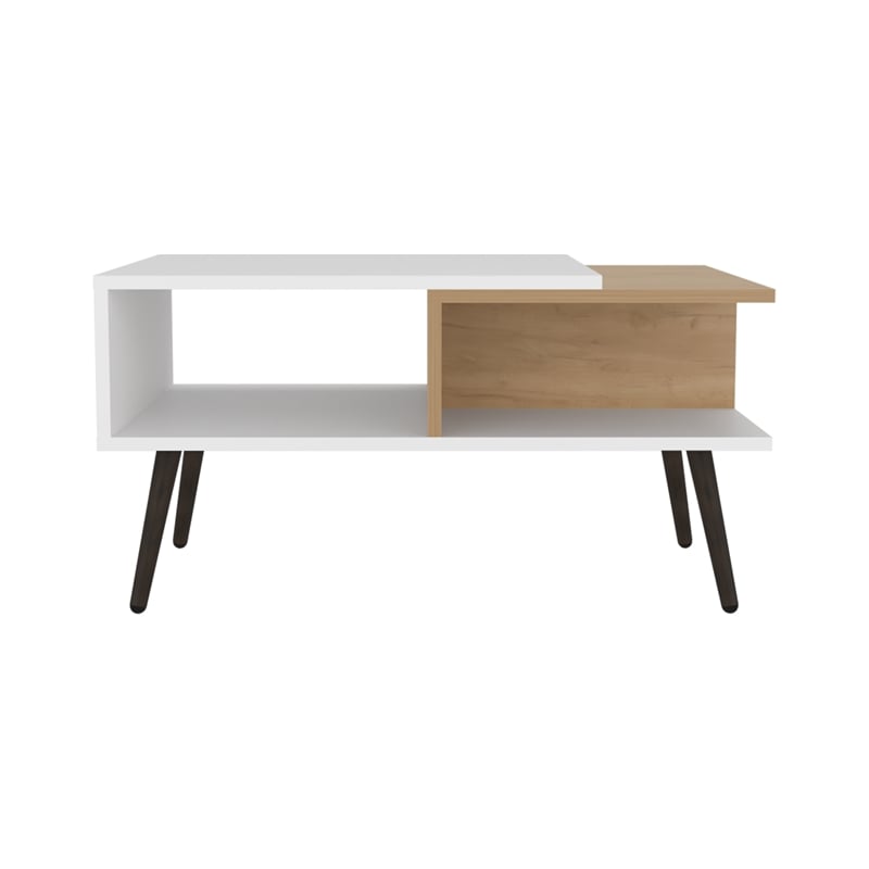 Depot E-Shop Drexel Coffee Table 2 Shelves 4 legs White Natural Oak Wooden