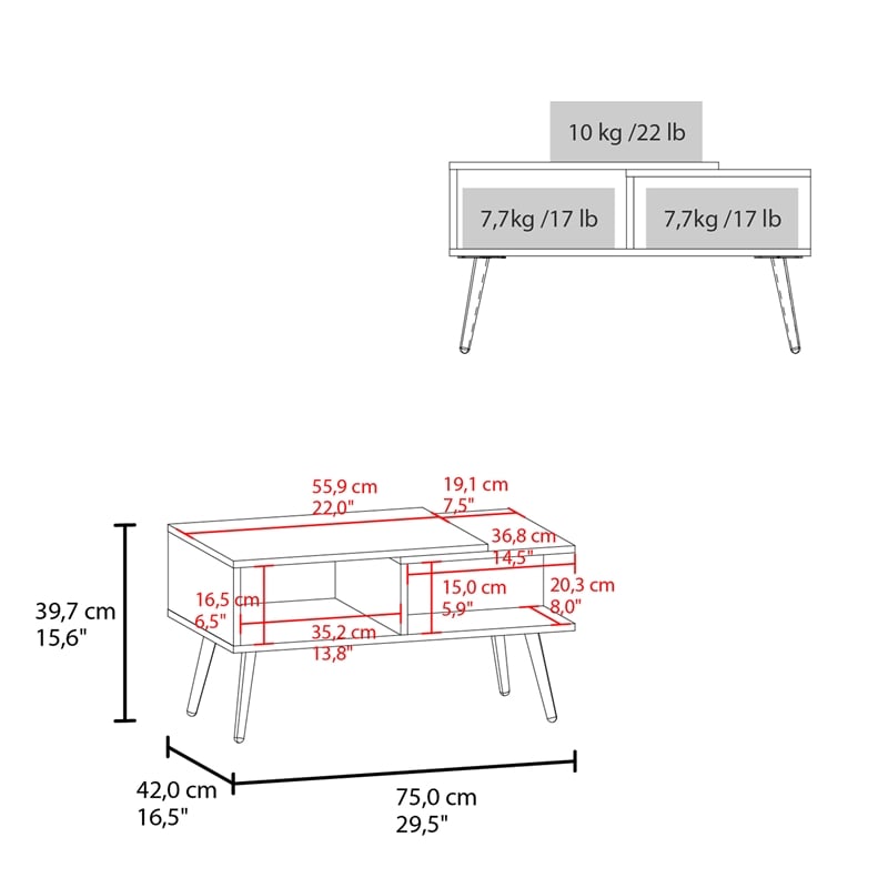 Depot E-Shop Drexel Coffee Table 2 Shelves 4 legs White Natural Oak Wooden