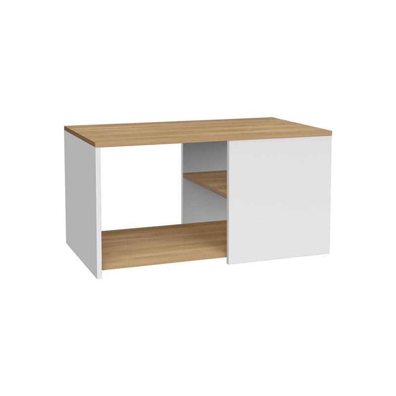 Faison Coffee Table 2 Shelves Color White Light Oak Engineered Wood