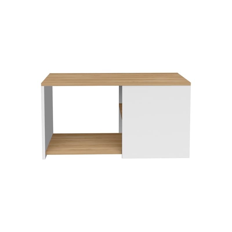Faison Coffee Table 2 Shelves Color White Light Oak Engineered Wood