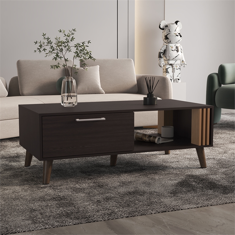 Lenoir Coffee Table 1 Door 1 Shelf Black Wengue Engineered Wood